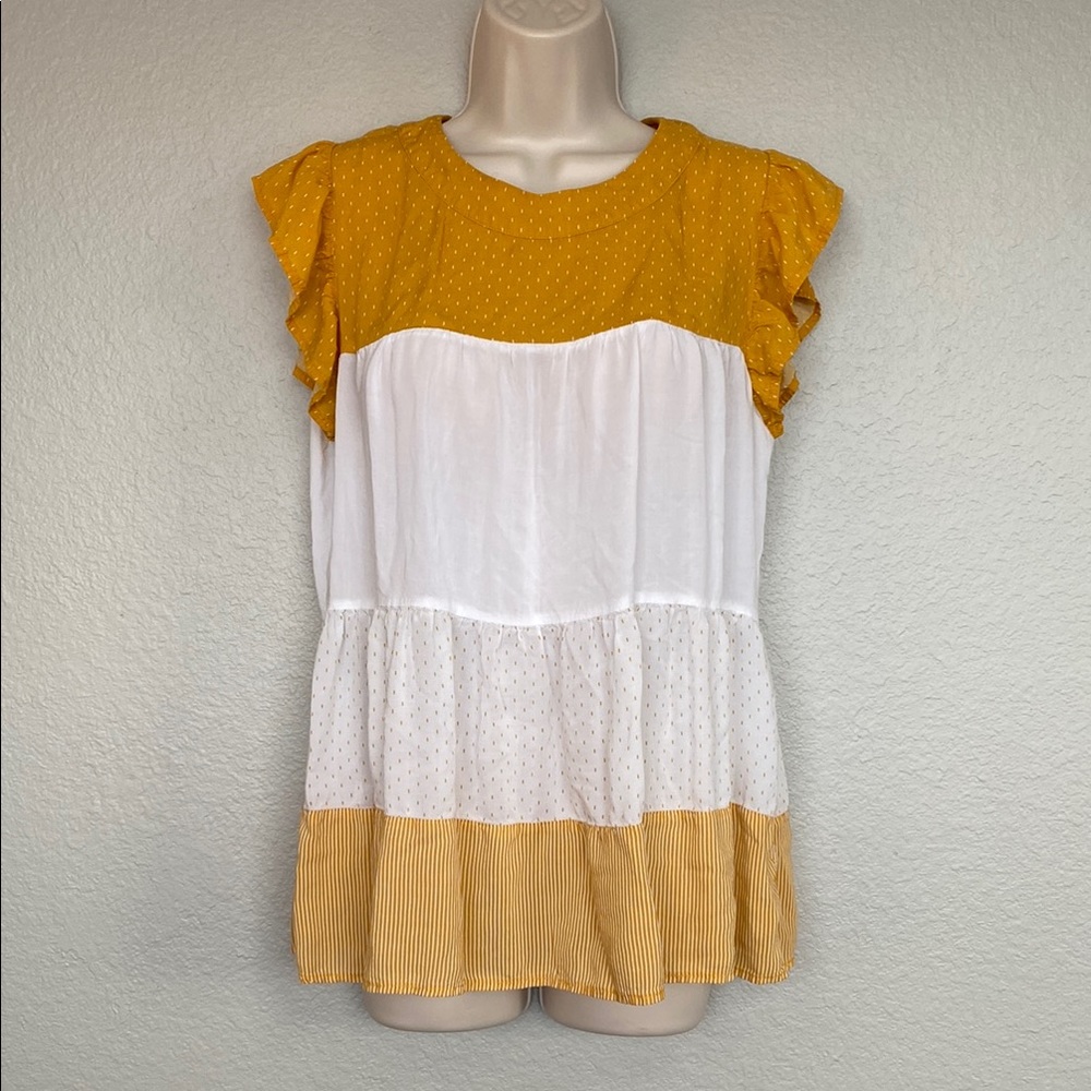 Yellow and White Ruffle Sleeve Top